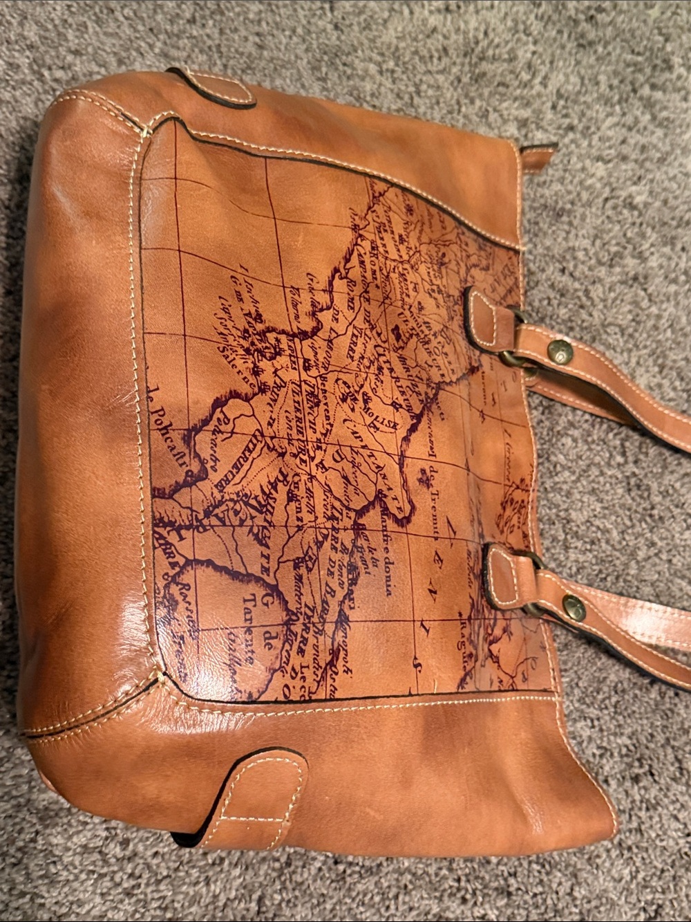 Patricia Nash Tan Map-Print Leather Shoulder Tote - Picture 4 of 7